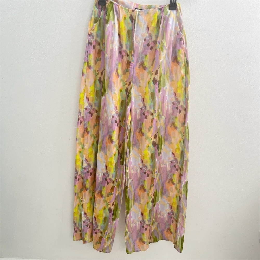 New Anthropologie Nasty Gal Linen Pants Wide Leg Palazzo Size 4 Purple Green View 3